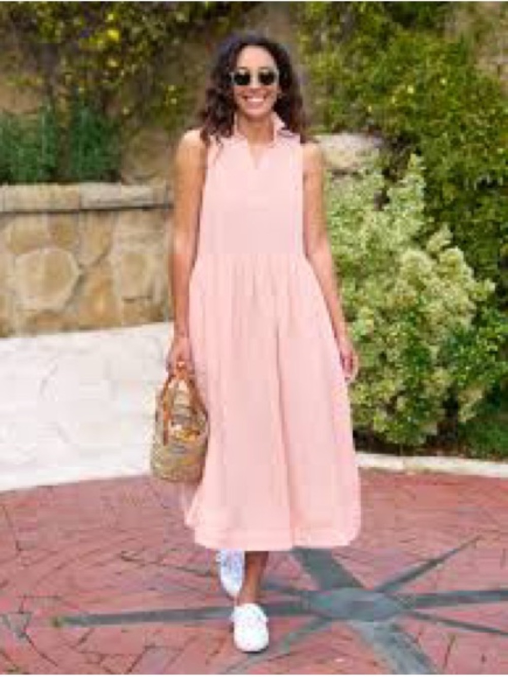 Frank & Eileen Daphne Sleeveless Dress Pink Stripe Classic Linen Midi Medium